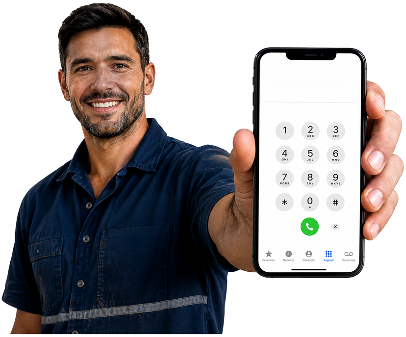 Alexandria Blocked Drains plumber holding a phone — call 1300 261 965