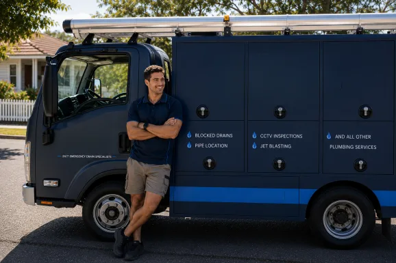 Our plumber with the service van on a Alexandria job
